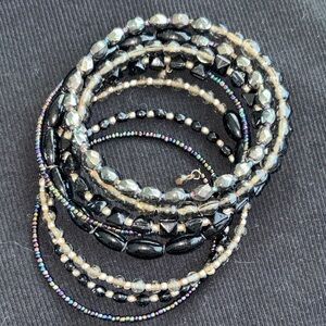 Chic Black and Silver Beaded Bracelet Set